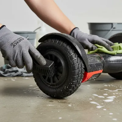 Person cleaning a Swagtron T6 Outlaw Hoverboard after an adventurous ride